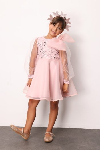 Pink Bow Detail Sequin Dress for Girls - Wendy