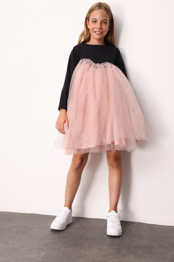 Pink Asymmetrical Tulle Skirt Dress for Girls - Rebeca