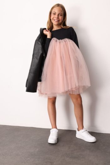 Pink Asymmetrical Tulle Skirt Dress for Girls - Rebeca