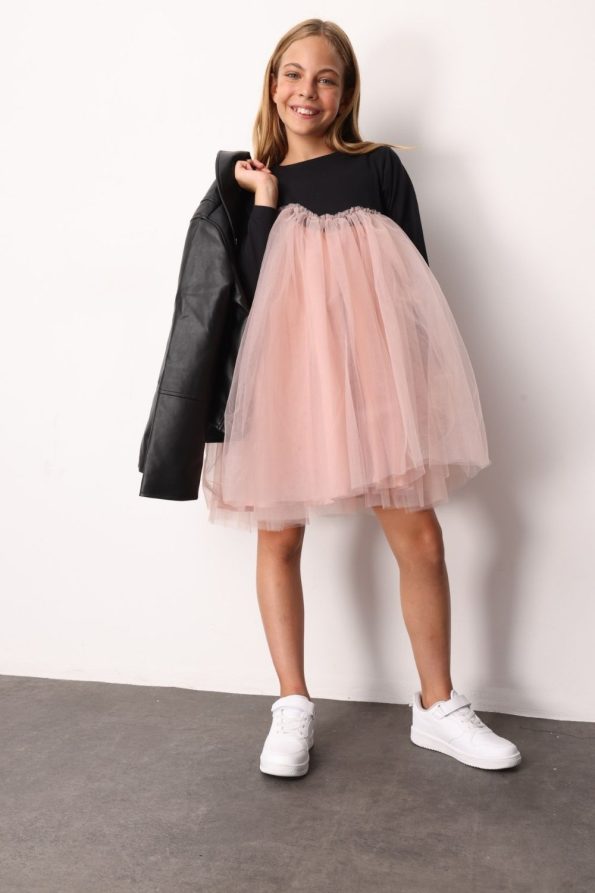Pink Asymmetrical Tulle Skirt Dress for Girls - Rebeca
