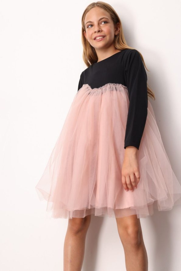 Pink Asymmetrical Tulle Skirt Dress for Girls - Rebeca