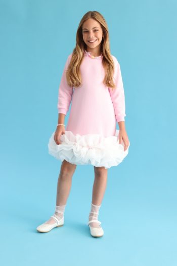 Pink Ruffled Hem Girls Dress - Alix
