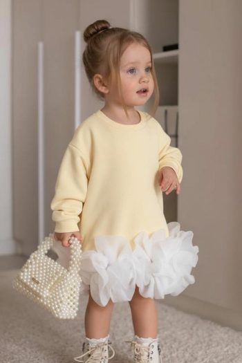 Yellow Ruffled Hem Dress for Girls - Alix