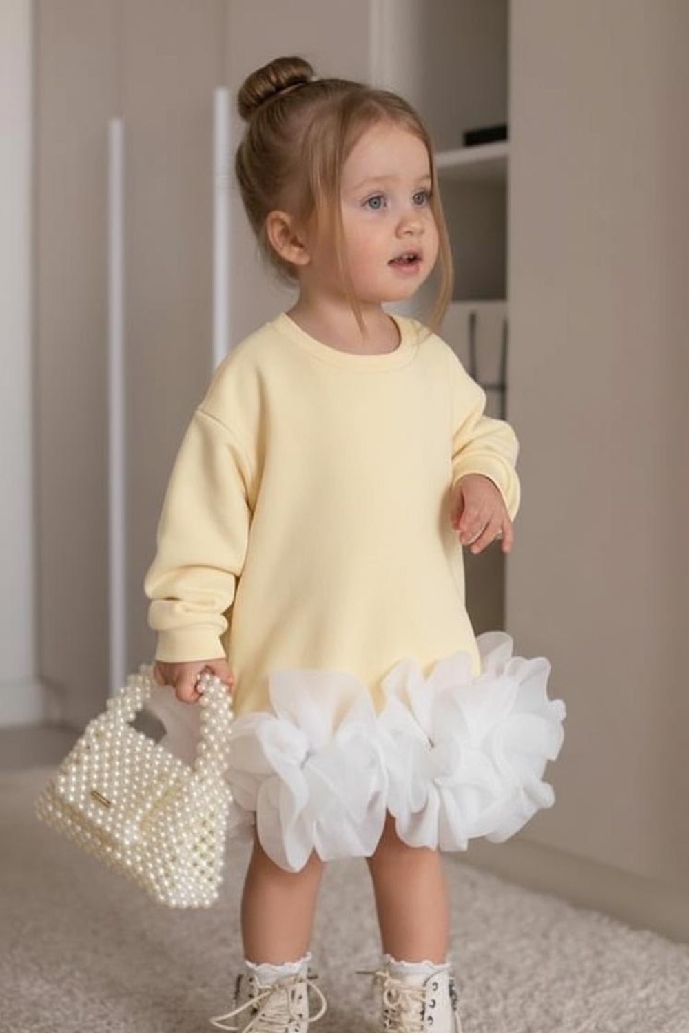 ULMB25AWGDRE021_1033_1.jpg Yellow Ruffled Hem Dress for Girls - Alix