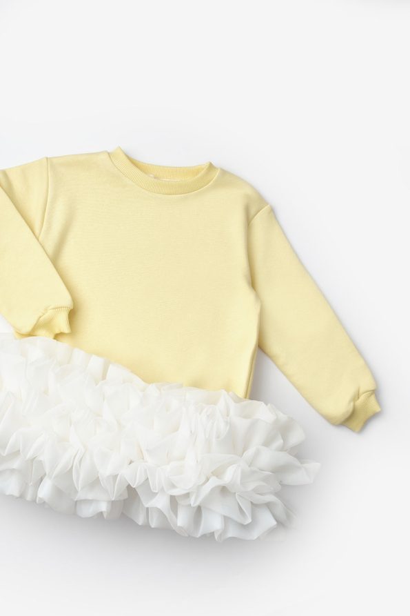 Yellow Ruffled Hem Dress for Girls - Alix