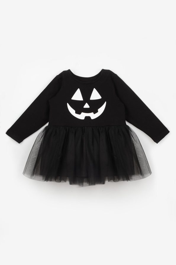 Black Pumpkin Print Tulle Skirt Girls Dress - Sandra