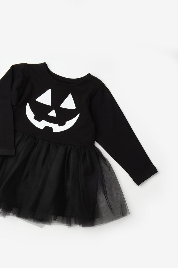 Black Pumpkin Print Tulle Skirt Girls Dress - Sandra