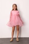 Rose Pink Polka Dot Dress with Rose Accessory for Girls