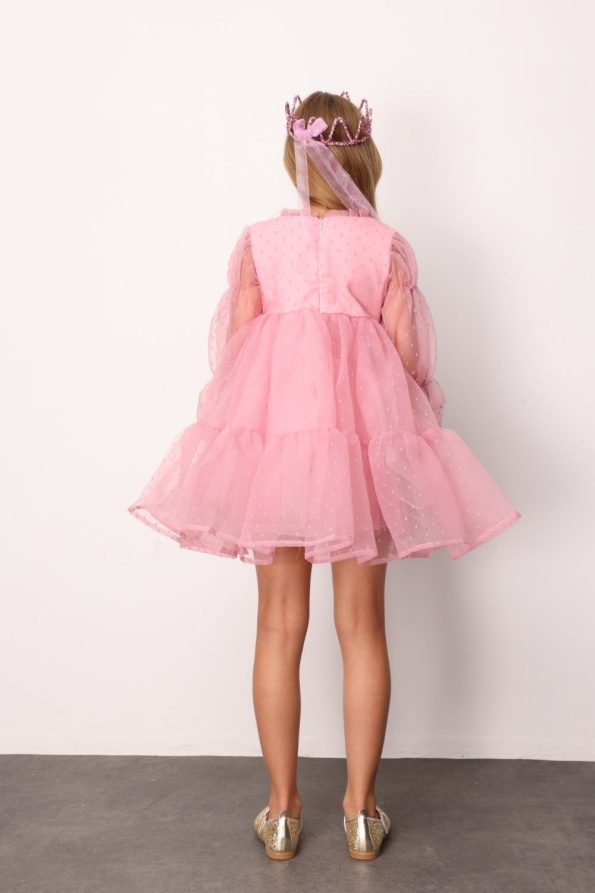 Rose Pink Polka Dot Dress with Rose Accessory for Girls