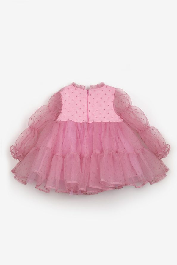 Rose Pink Polka Dot Dress with Rose Accessory for Girls