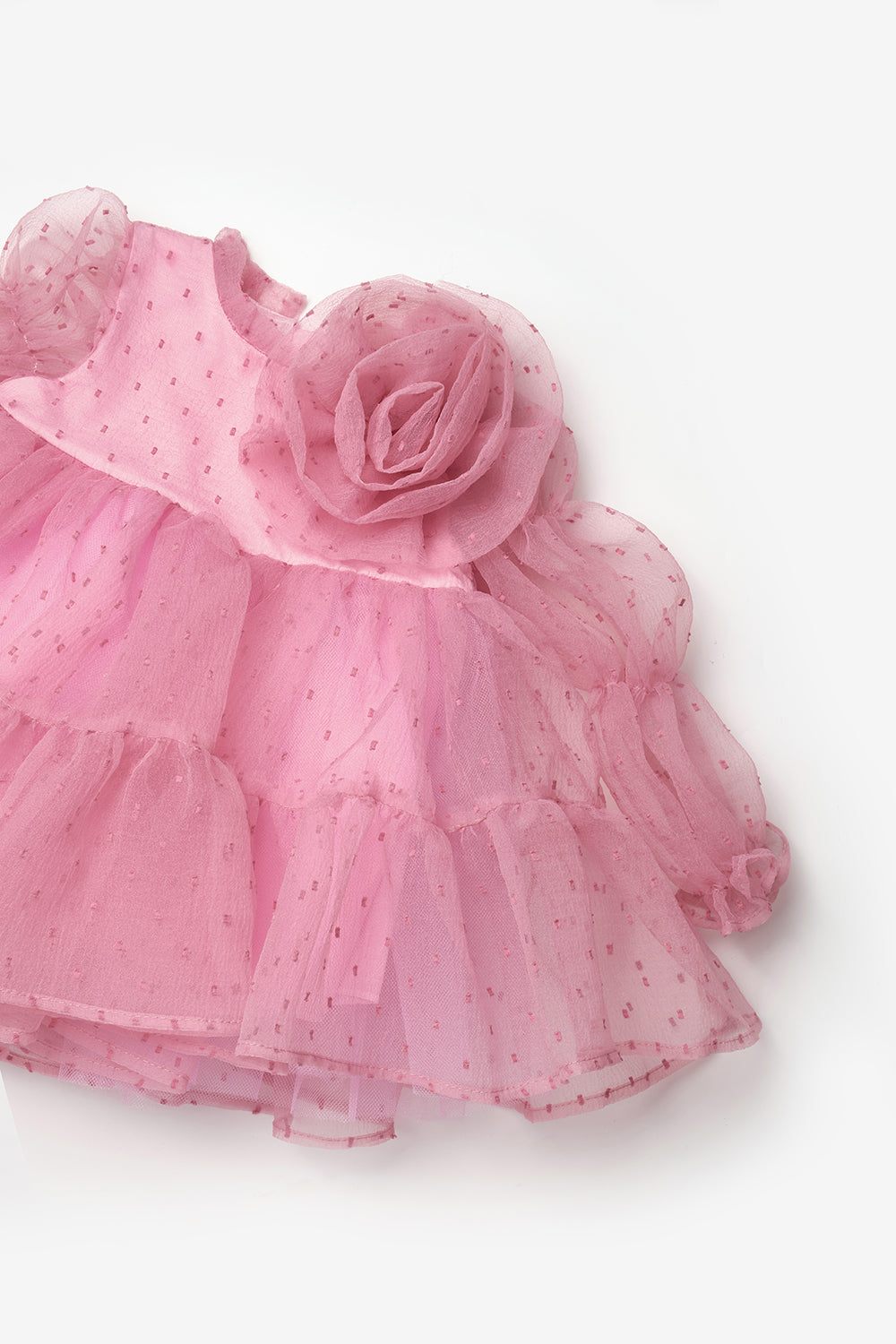 ULMB25AWGDRE025_1010_7.jpg Rose Pink Polka Dot Dress with Rose Accessory for Girls