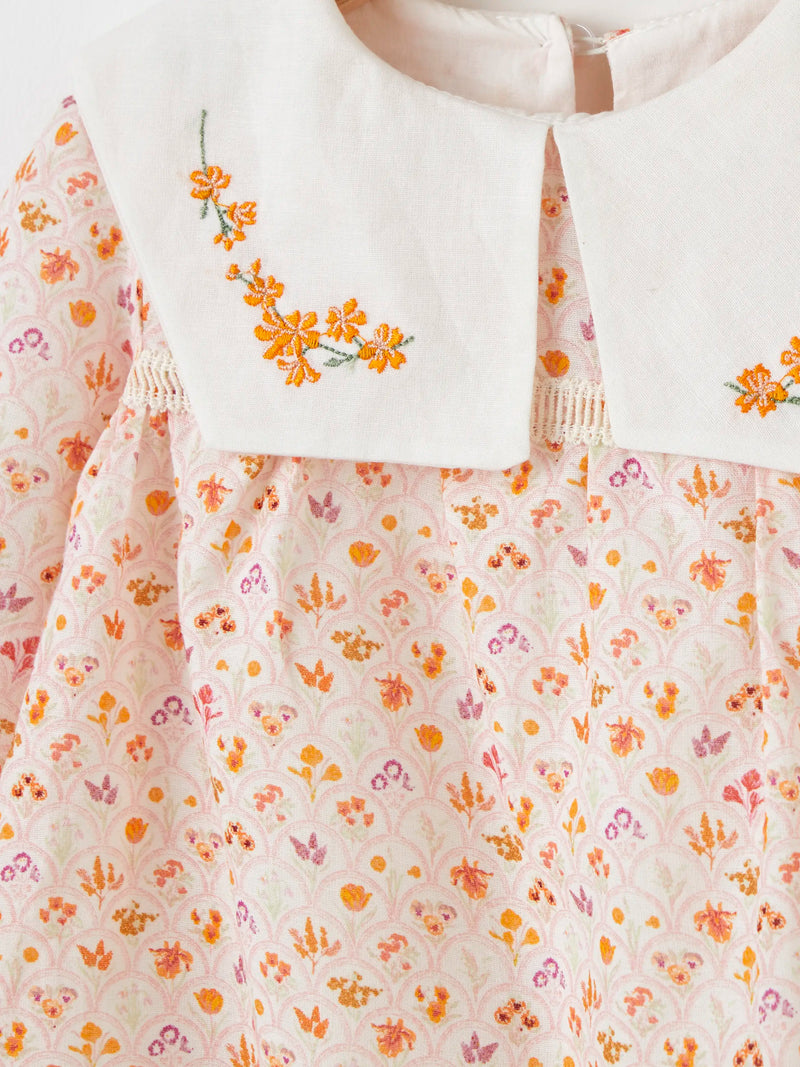 UntitledCapture5117.jpg Bloomy Spring Patterned Long Sleeve Orange Girl's Dress