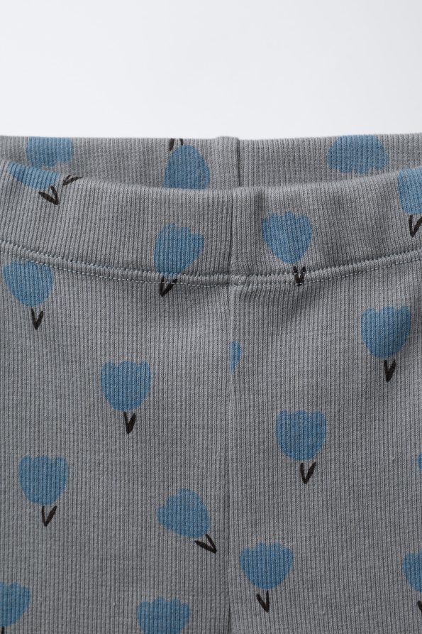 Girls' Cotton Grey Floral Patterned Sweatshirt and Leggings Set