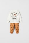 Boys' Cotton Ecru Dog Print Sweatshirt and Orange Patterned Tracksuit Set