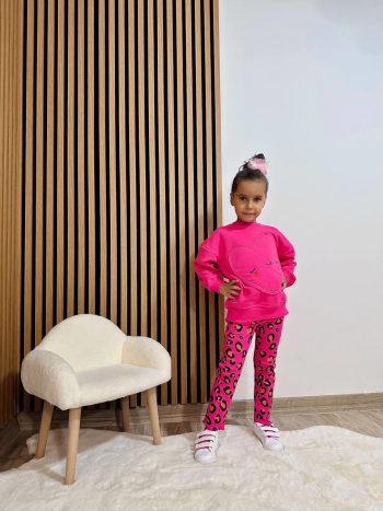 Girls' Fuchsia Heart Sweatshirt and Leopard Print Pants Set