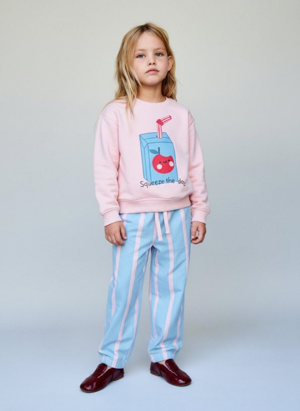 Girls' Cotton Pink Squeeze The Day Printed Tracksuit - Striped Bottom Model