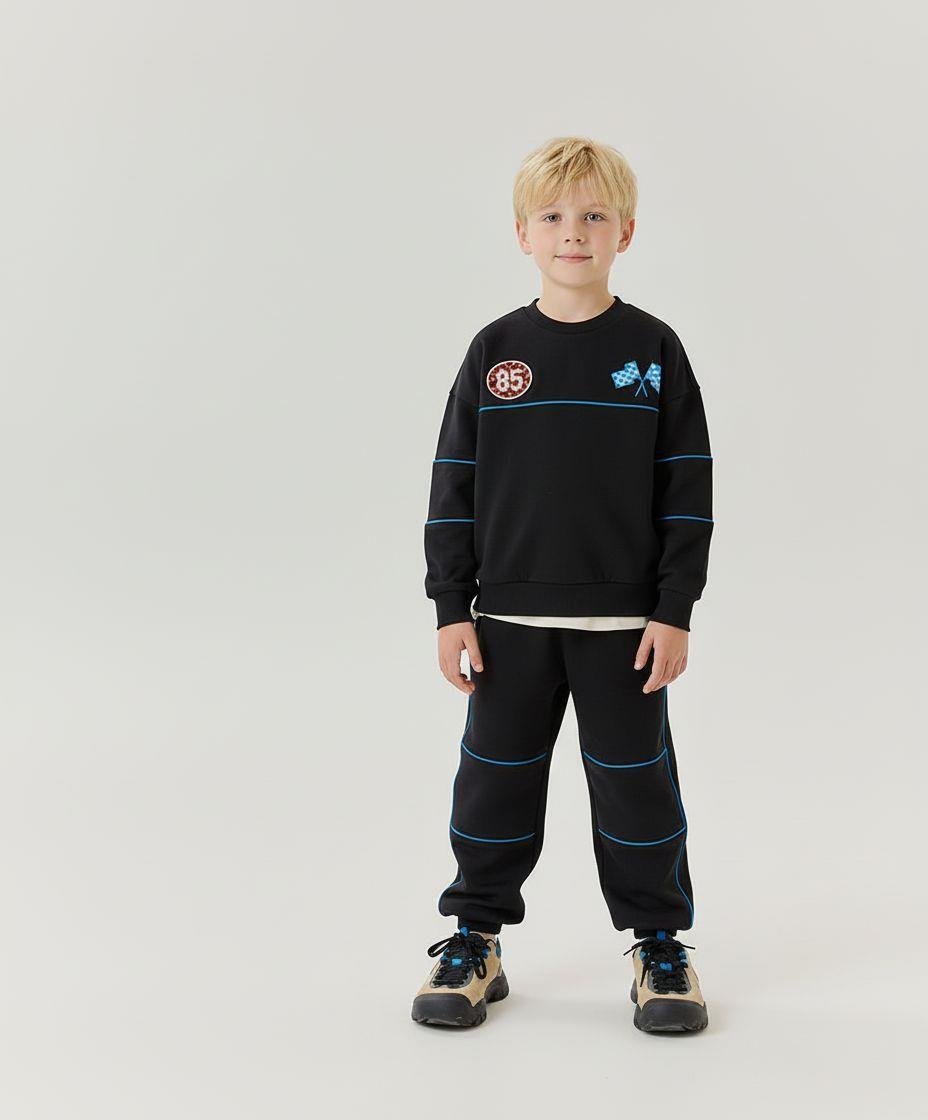 af9cc5c6-69fc-411b-b539-39415ccee3d9-d-4f5d.jpeg Unisex Kids Cotton Black and Blue Striped Racing Themed Tracksuit