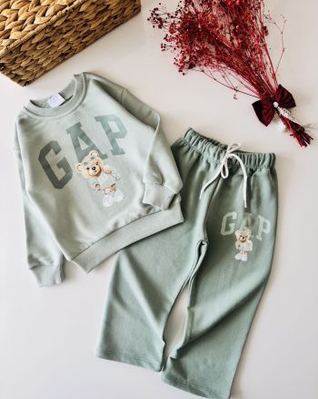 Logo Bear Print Sweatshirt Set - Mint Green
