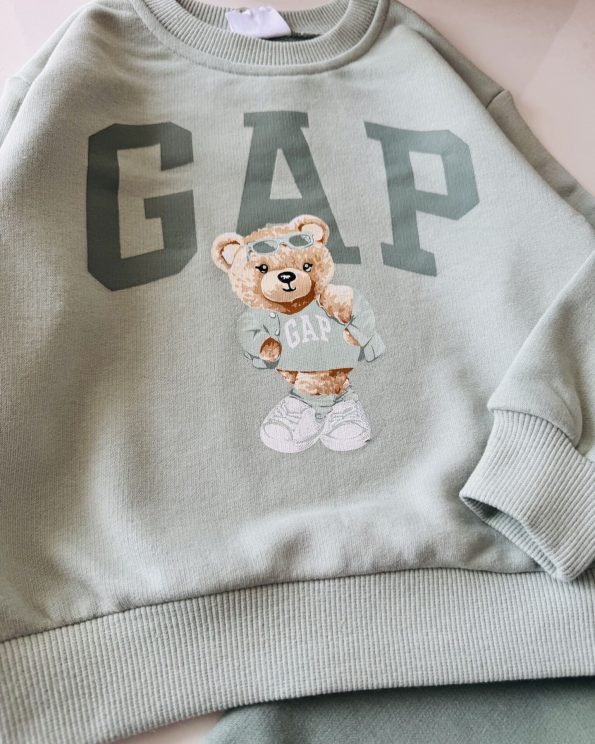 Logo Bear Print Sweatshirt Set - Mint Green