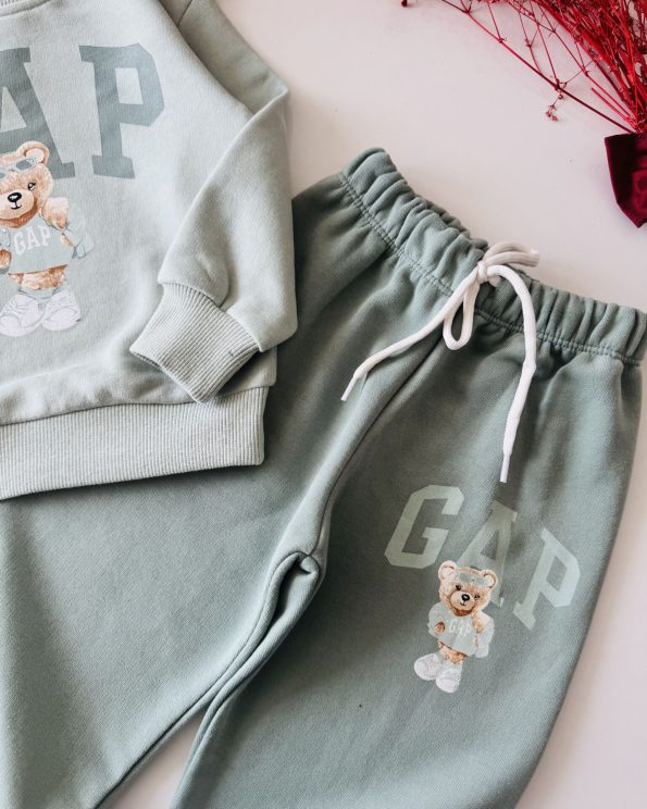Logo Bear Print Sweatshirt Set - Mint Green