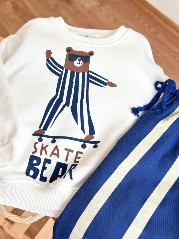 Bear Print Striped Set - Blue