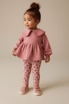 Floral Print Baby Collar Set with Leggings - Pink