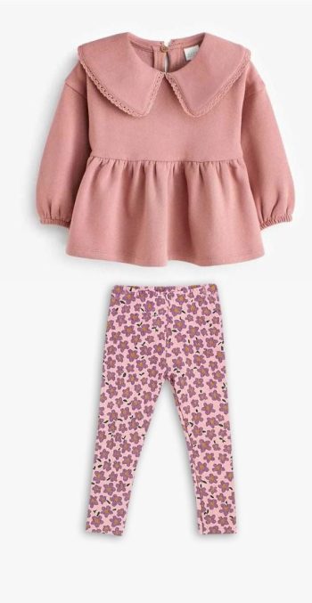 Floral Print Baby Collar Set with Leggings - Pink