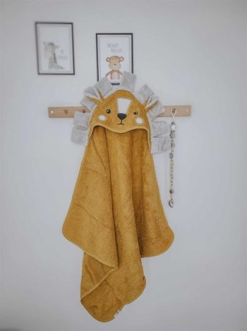 Lion Figure Baby Towel 75x75 cm Mustard Yellow
