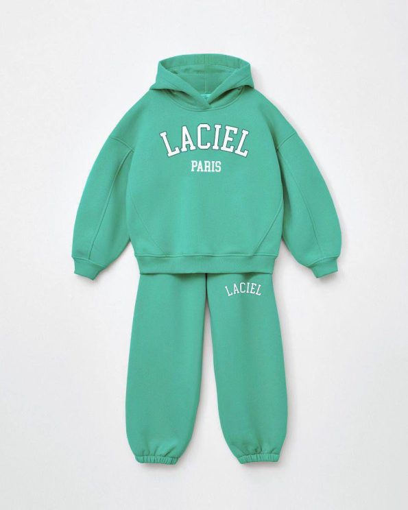 Unisex Kids Cotton Green Printed Hoodie and Cuffed Sweatpants Set