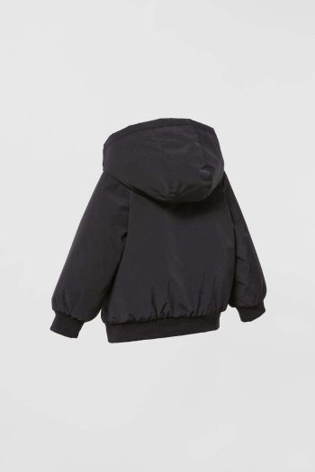 Boys' Cotton Black Hooded Jacket with Plush Lining