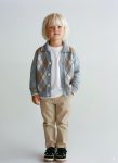 Boys' Cotton Blue Checkered Knit Cardigan and Beige Pants Set
