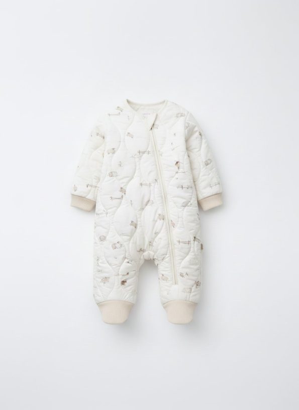 Unisex Cotton Cream Animal Print Sleep Suit
