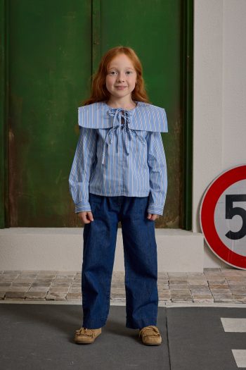 Striped Shirt with Lace-Up Detail in Blue