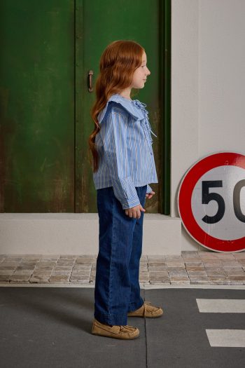 Striped Shirt with Lace-Up Detail in Blue