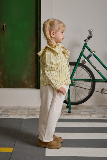 Striped Shirt with Lace-Up Detail Yellow