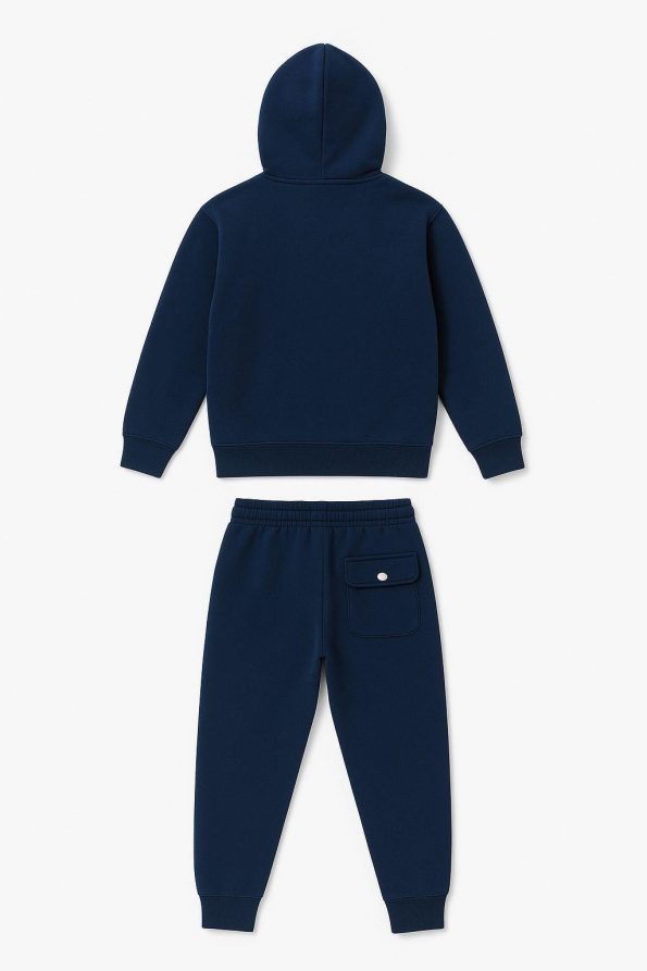 Boys' Cotton Navy Blue Hooded Printed Tracksuit