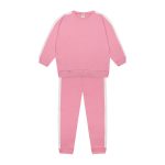 White Contrast Pink Fleece Tracksuit Set