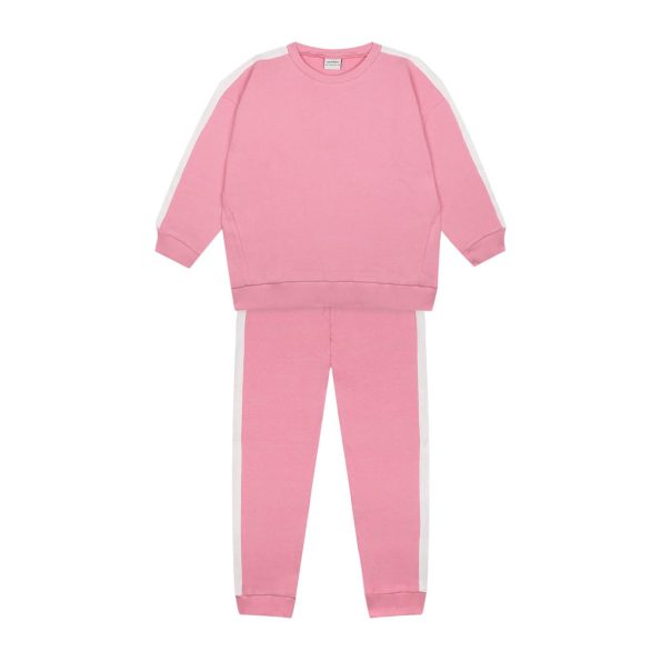 White Contrast Pink Fleece Tracksuit Set