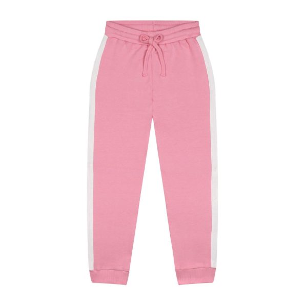 White Contrast Pink Fleece Tracksuit Set