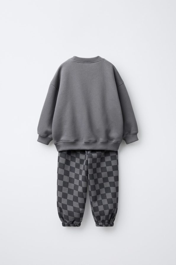Boys' Cotton Charcoal Checkered Tracksuit - New Heights Detail