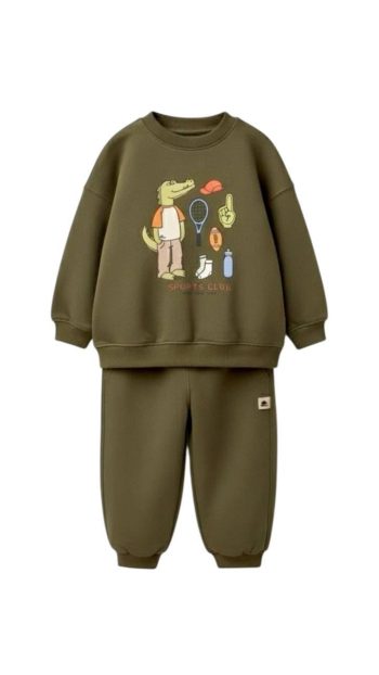 Boys' Cotton Khaki Crocodile Print Sweatshirt and Jogger Set