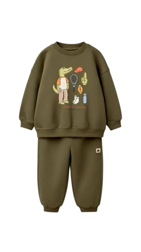 Boys' Cotton Khaki Crocodile Print Sweatshirt and Jogger Set
