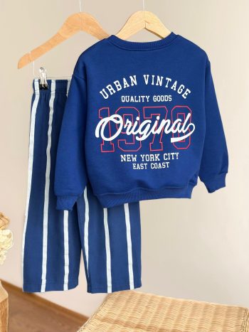 Boys' Cotton Navy Blue Originals Printed Sweatshirt and Pants Set