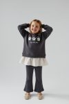 Girls' Cotton Anthracite Flower Embroidered Sweatshirt and Flare Leggings Set