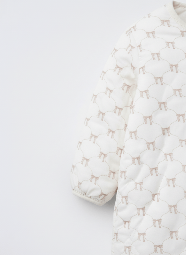 Unisex Cotton White Sleep Suit with Bow Pattern