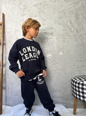 Boys' Cotton Navy Blue London League Tracksuit - Collegiate Sports Style