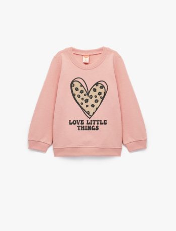 Baby Girl Cotton Long Sleeve Crew Neck Heart Printed Sweatshirt
