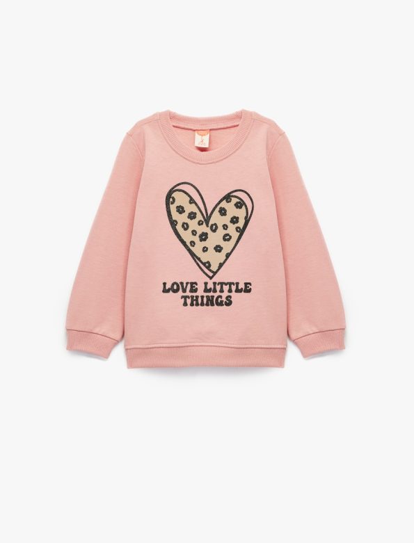 Baby Girl Cotton Long Sleeve Crew Neck Heart Printed Sweatshirt