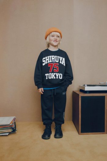 Boys' Cotton Black Shibuya Tokyo Tracksuit - Embroidered Sweatshirt and Relaxed Fit Pants