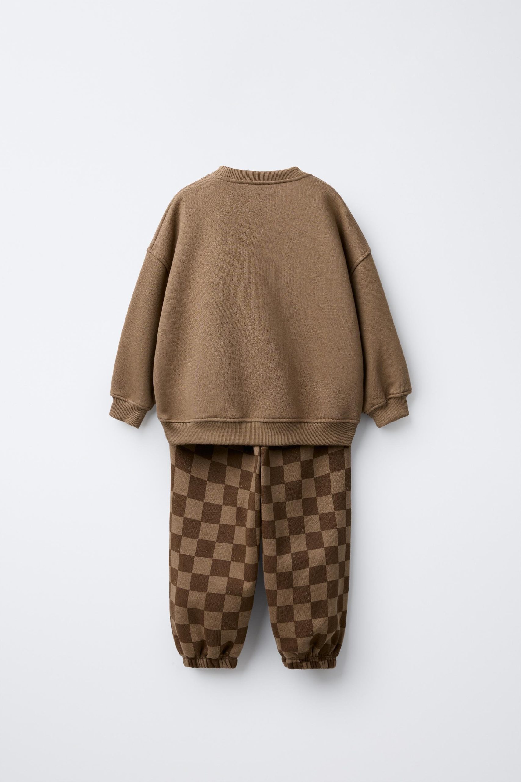 f86f01a2-b293-4b74-92ae-dce1b40683e5-a816-8.jpg Boys' Brown Cotton Checkered Tracksuit with New Heights Detail